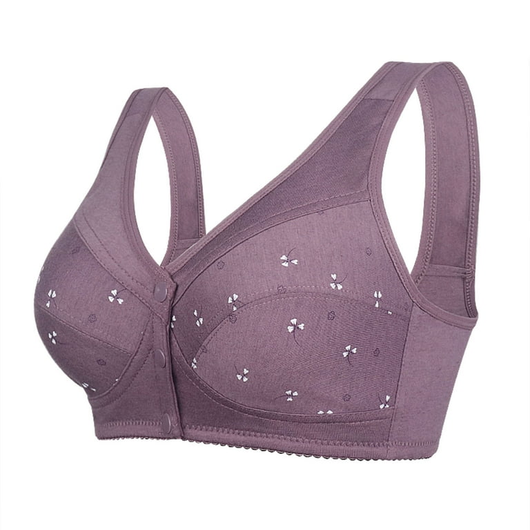 uublik Women's Bra Wirefree Soft Plus Size Front Closure Sports Bra Purple  