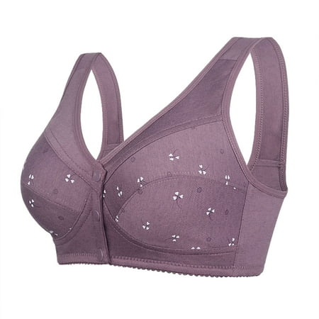 Timegard Plus Size Bras for Women Front Closure Button Wirefree Full Coverage Comfort Everyday Bras