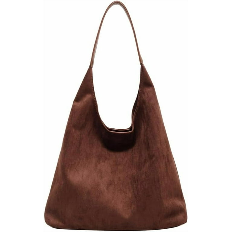 Leather Hobo bags for women suede purse slouchy tote bag brown