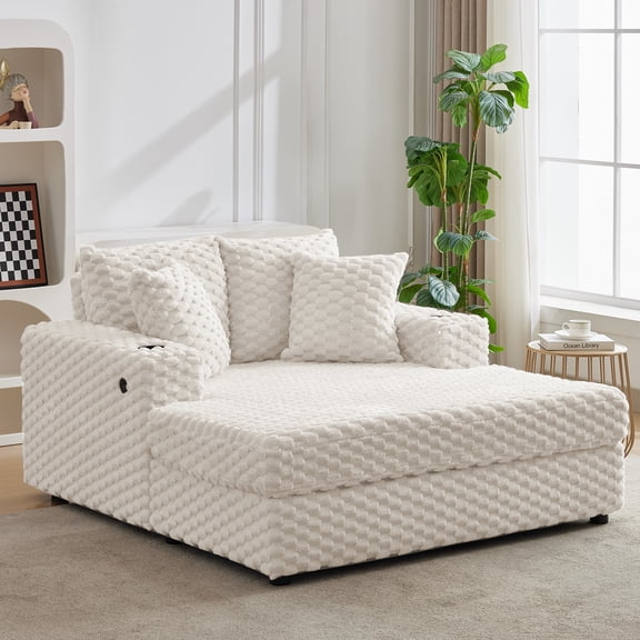 Ataucjin Oversized Chaise Lounge Chair,60" Upholstered Cozy Reading Chair with Throw Pillows and Armrests, Comfy Large Modern Sleeper Couch Sofa Bed for Living Room,Bedroom(ship in 2 boxes)