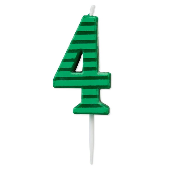 Papyrus Number 4 Birthday candle, green Stripes (1-count)