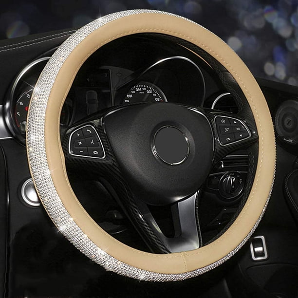 Cubierta del volante Cubierta del volante Heavy Duty PU Cuero Elegantes diamantes de cristal, Sparkling Diamond Bling Bling Antideslizante Cubierta del volante del automóvil Namotu MZQ-0715-1