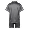 thumbnail image 6 of Cozy Couple Pajamas Set Short Sleeve Collar Button Down Tops with Side Slit Short Pants Sleepwear for Women Grey,XL, 6 of 7
