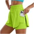 thumbnail image 4 of COMVALUE Women's 2 in 1 Running Shorts High-Split Athletic Short High Waisted 3" Liner Workout Gym Short with Pockets Green S, 4 of 9