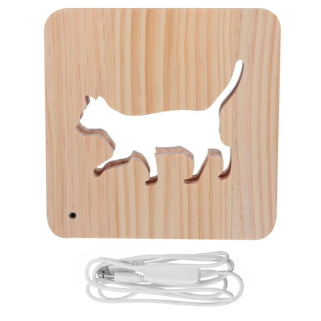 

Wooden Lamp Hollowed Cat Light LED Nightlight Table Children Room 3D Vision Toddler