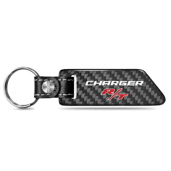 Dodge Charger R/T Real Carbon Fiber Blade Style Black Leather Strap Key Chain