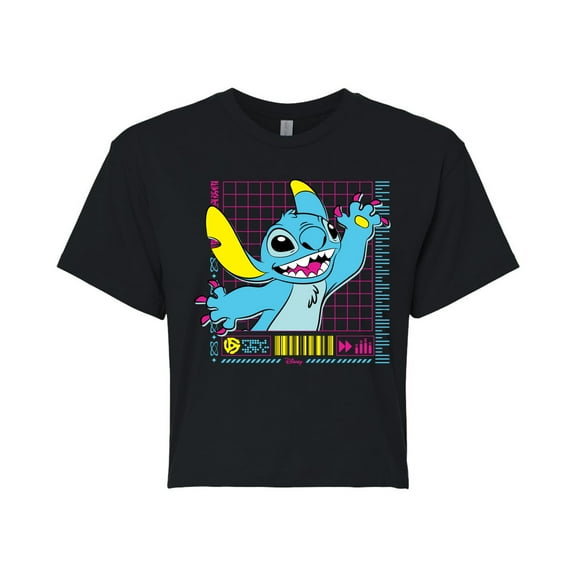 Disney - Lilo & Stitch - Neon Stitch - Juniors Cropped Cotton Blend T-Shirt