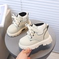 thumbnail image 3 of Babcutegg Toddler Girls Ankle Leather Boots Lace Up Low Heel Non Slip Shoes Fall Winter Fashion Martin Boots Beige Size 12.5 Little Kid, 3 of 8