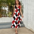 thumbnail image 3 of Geometric Retro Style Black Red White Womens Night Club Maxi Dress V Neck Sleeveless Bohemia Long Dresses, 3 of 9