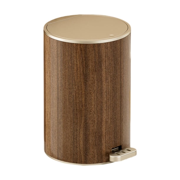 Cubo de basura con veta de madera, elegante, multiusos, con tapa. 12L