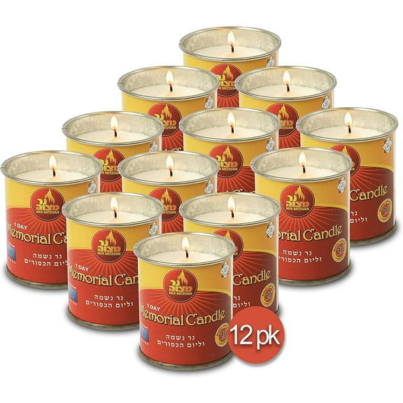 Ner Mitzvah, 24 Hours Yahrzeit, Memorial, Prayer Candles in Tin - White (12 Pack)