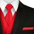thumbnail image 3 of BEST TUXEDO Men's Formal, Prom, Wedding, Homecoming, Tuxedo Vest, Tie & Hankie Set in Red Solid Satin - 3XL, 3 of 3