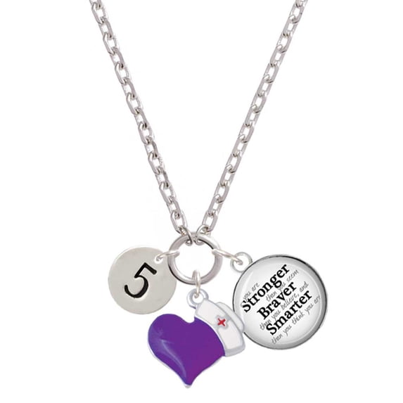 Delight Jewelry Silvertone Disc 1/2'' Number - 5 - Purple Heart Nurse Strong Zoe Necklace