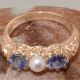 thumbnail image 5 of LBG British Made Traditional 9k Rose Gold Ring with Cultured Pearl & Tanzanite Womens Promise Ring - 33 size options - Size 4.25, 5 of 7