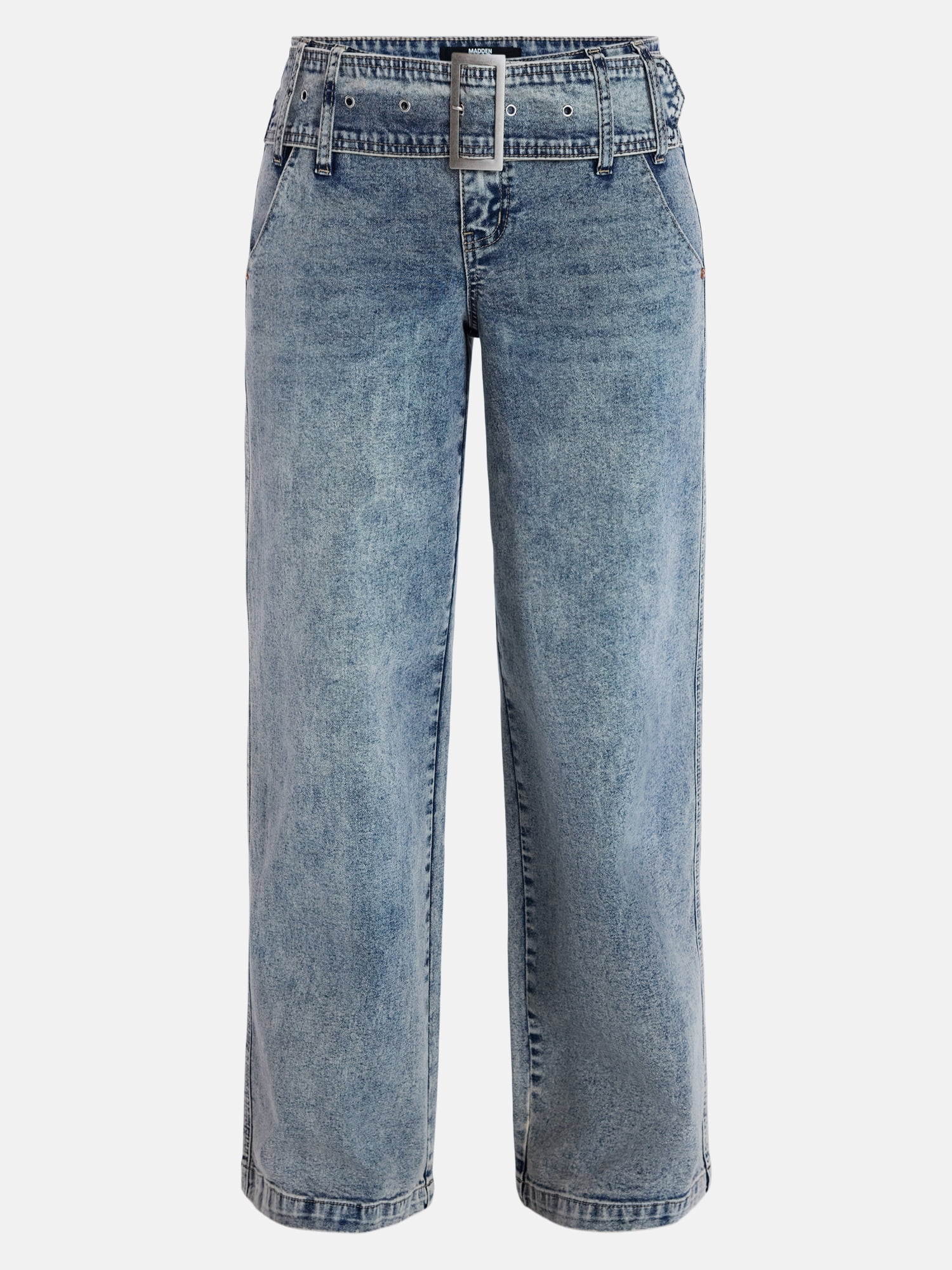 Madden NYC Wide Leg Jeans with Grommet Belt, 31.5” Inseam, Sizes 00-18
