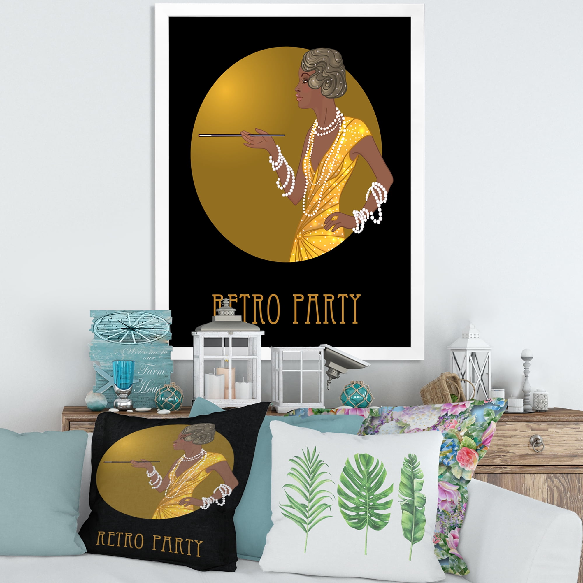 Designart 'Retro Fashion Glamour Afro American Woman' Modern Framed Art Print