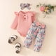 thumbnail image 2 of Odeerbi 0-18 Meses Niñas Conjuntos Canastilla Rib Knit Body Floral Pantalones Con Diadema Conjunto Manga Larga Tops Pantalones Conjunto de Tres Piezas, 2 of 9