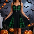 thumbnail image 6 of Stamzod A Line Dresses for Women Fashion Plaid Patchwork Gothic Dress O-Ring Straps Halloween Mini Dress, 6 of 9