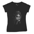 thumbnail image 5 of Sugar Skull Lace Women's V-Neck T-shirt Black White Day of the Dead Gothic Beauty Monochrome Dia de Los Muertos Elegant Tee, 5 of 7