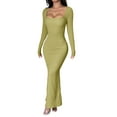 thumbnail image 2 of Women'S Casual Long Sleeve Maxi Dress Spring Fall Square Neck Soft Lounge Long Bodycon Dress Grass Green XL, 2 of 8