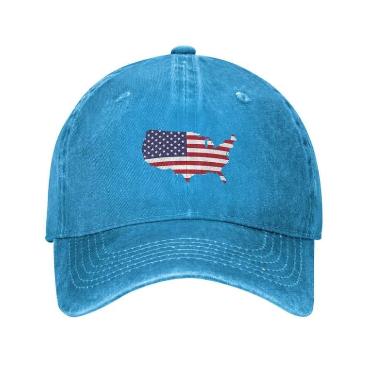ZICANCN America Country Flag Adjustable Baseball Cap Women , Hats for Men  Adult Washed Cotton Denim Baseball Caps Fashion Blue