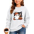thumbnail image 2 of XAOFW Girls Halloween Sweatshirt Pumpkin Ghost Print Long Sleeve Crew Neck Sweatshirts Autumn Winter Cozy Graphic Pullover For Toddler Kids Breathable Tops 2-3 Years, 2 of 4