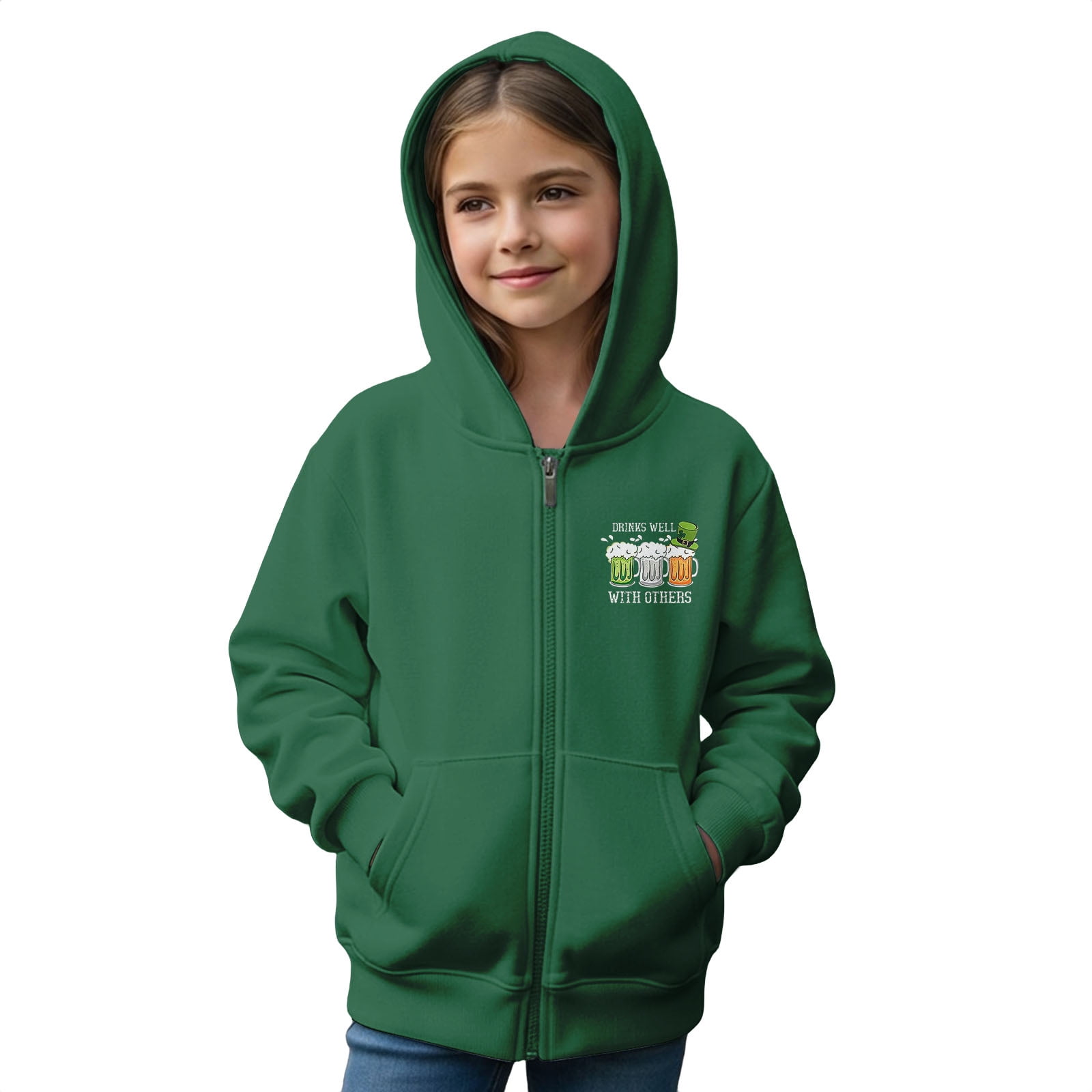 Girls Lightweight Zip-Up Hoodie for Kids Soft Casual Hooded Sweatshirt with Pockets Long Sleeve Pullover Sweatshirt with Hood