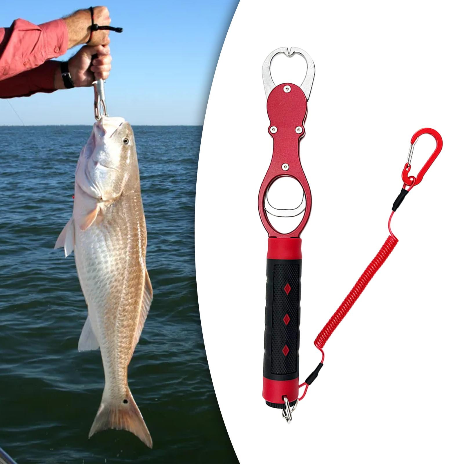 Fish Lip Gripper with Weight Scale Fish Lip Grip Tool Aluminum Alloy Clip  Fishing Gear Fish Lip Grabber for Outdoor, Ice Fishing, Boat Fishing Red