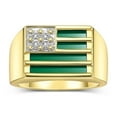 thumbnail image 1 of RYLOS Men's Rings Yellow Gold Plated Silver USA Flag Designer Ring With Diamonds and Green Quartz Rings For Men Designer Patriotic Jewelry Size 8, 1 of 5