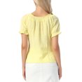 thumbnail image 3 of INSPIRE CHICGingham Plaid Blouse for Woman's Peasant Round Neck Ruffles Puff Sleeve Top L Yellow, 3 of 5