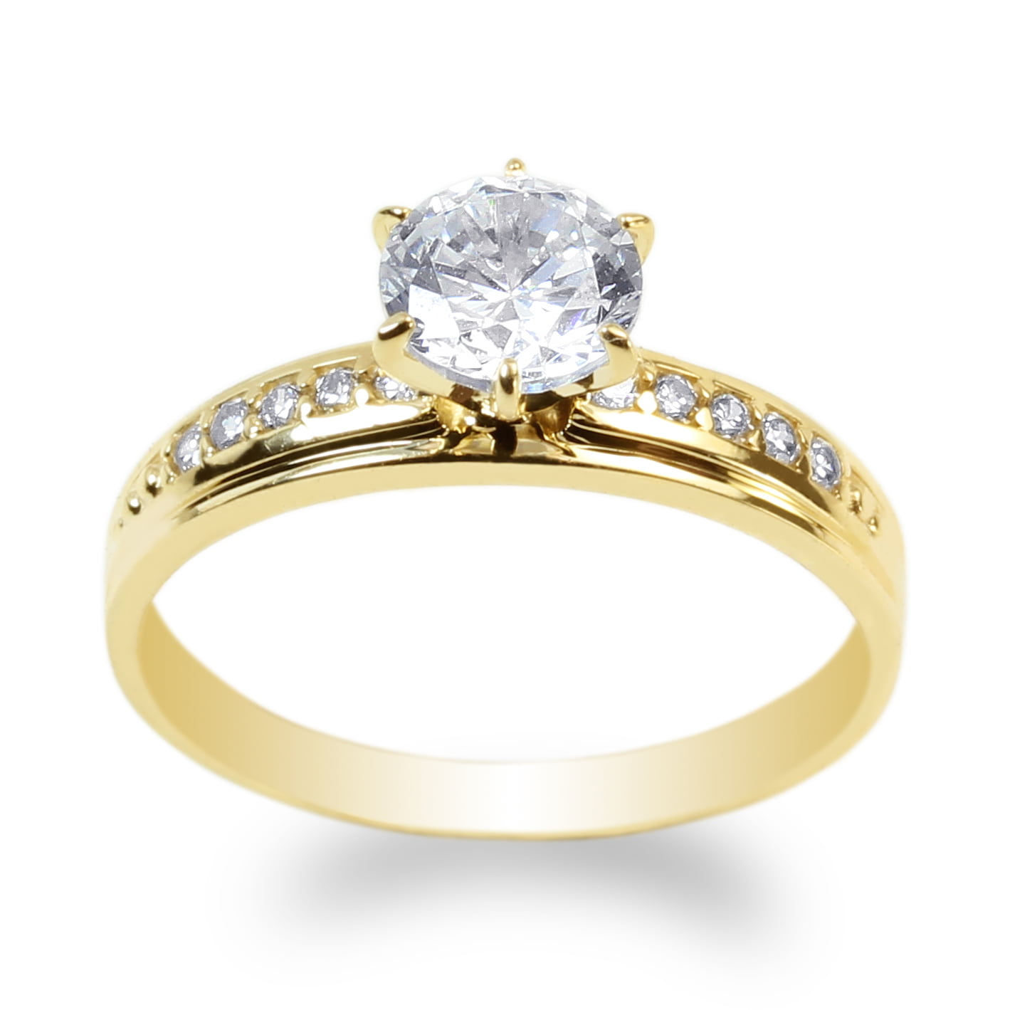 Ladies 10K Yellow Gold Solid  Solitaire Ring with Accents 1.0CT CZ Clear Stone 