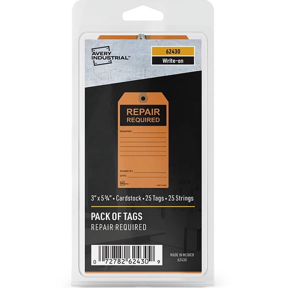 Avery; Preprinted REPAIR REQUIRED Repair Tags - 5.75" Length x 3" Width - 25 / Pack - Card Stock - Orange | Bundle of 5 Packs