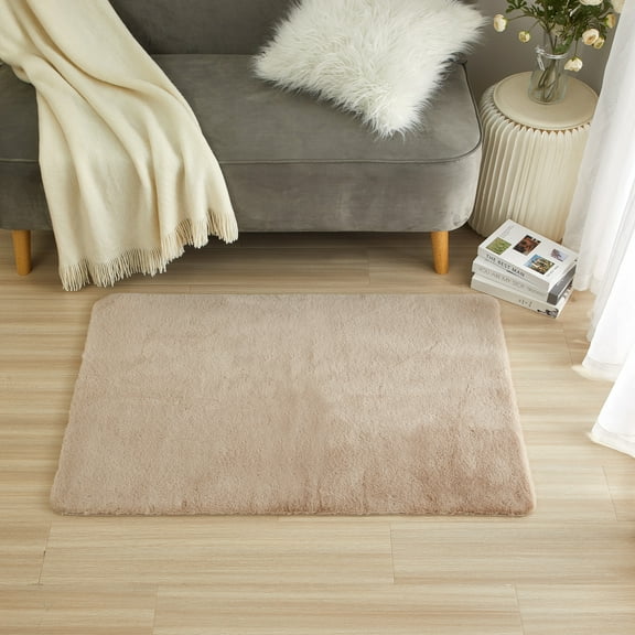 Nanshing Emaline Faux Rabbit Rug , Size 30" x 46" , Taupe
