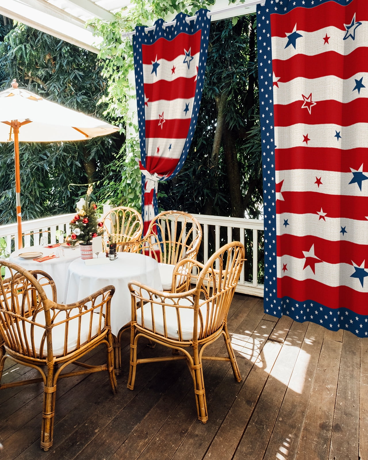 Outdoor Curtains for Patio, 4th of July Waterproof Blackout Outside Curtain for Porch/Pergola/Gazebo, American Flag Star Patriotic Independence Day Thermal Insulated Drapes, 1 Panel, 54 x 95 Inch