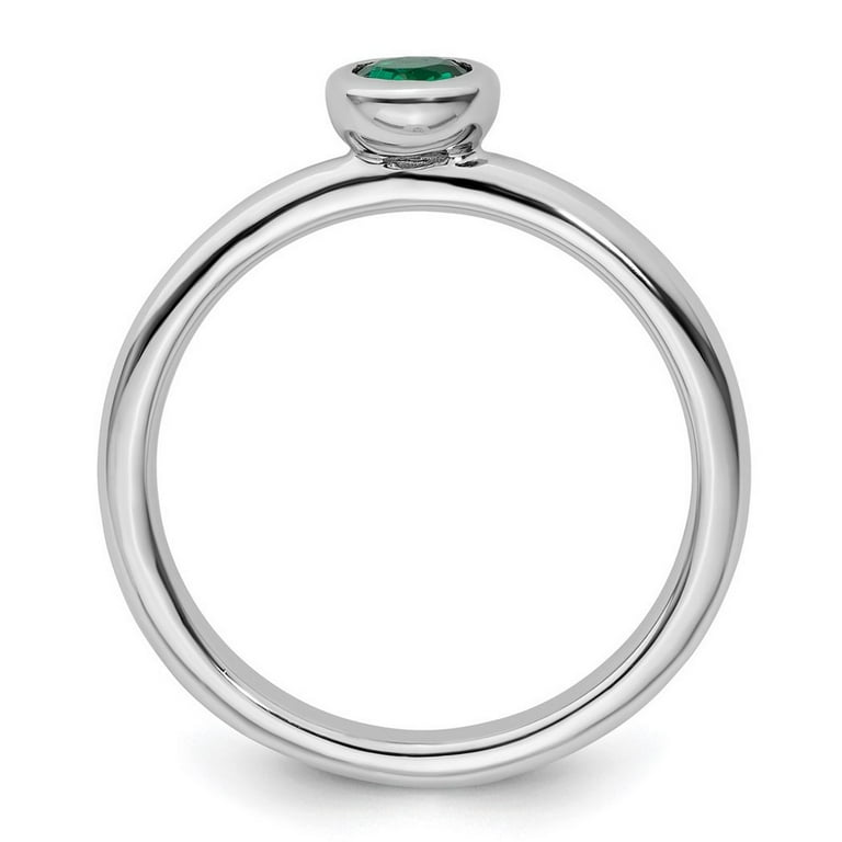Sterling Silver Stackable Expressions Low 4mm Round Cr. Emerald Ring Sterling Silver Stackable Expressions Low 4mm Round Cr. Emerald Ring