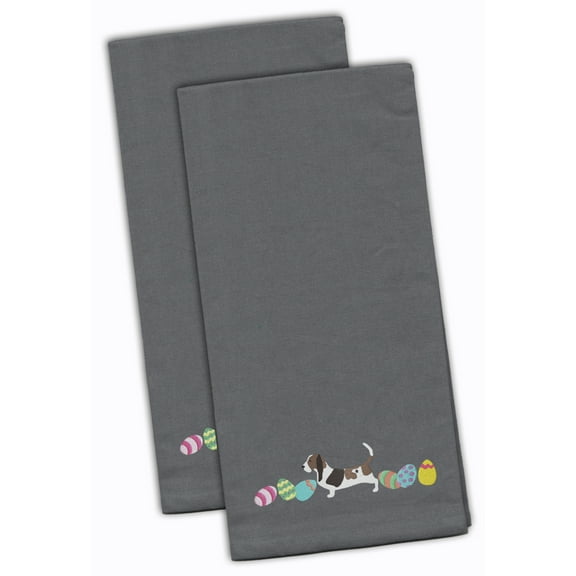 Basset Hound Easter Gray Embroidered Towel Set of 2