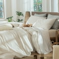thumbnail image 4 of MooMee Striped Duvet Cover Set Oversized King 100% Washed Cotton Linen Like Textured Breathable 3-Piece (Almond Milk Grey& White Wide Stripes, 120"x98"), 4 of 7