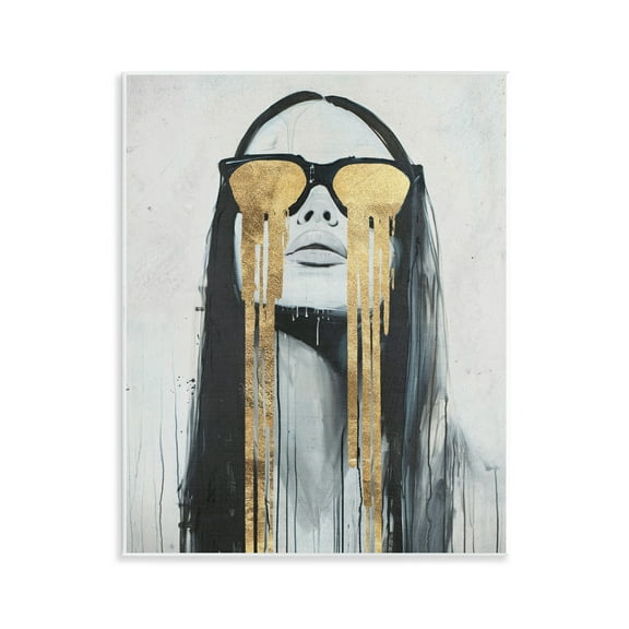 Stupell Industries Golden Tears Glam Girl People Painting Unframed Art Print Wall Art, 11 x 14