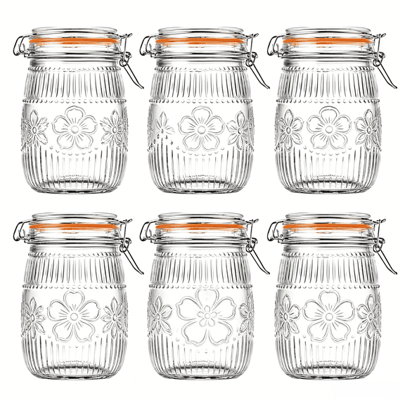 VAETTLO Wide Mouth Mason Jars 32 oz 6 Pack Airtight Glass Canister for Kitchen Pantry Coffee Sugar Beans Flour Snacks