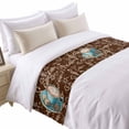 thumbnail image 2 of Bed Runner Scarf for Twin Size Bed, Coffee Beds Scarf Throws for Foot of Bedding, Brown Teal Pastoral Vintage Art Decorative Beds Runners for Bedroom Guestroom, 71"x20", 2 of 8