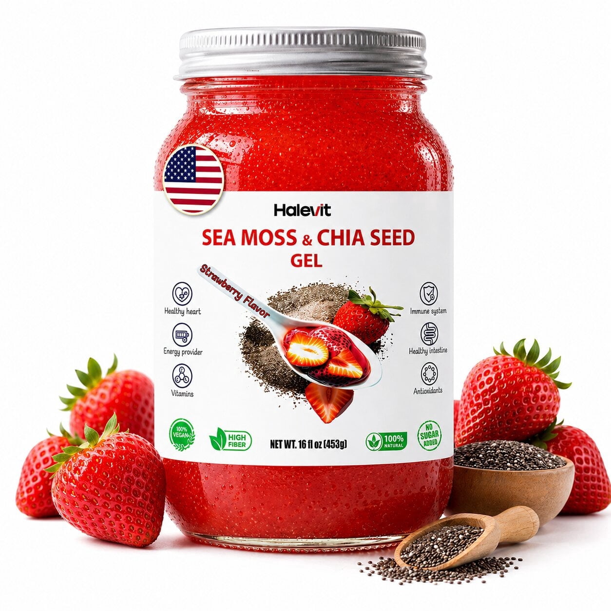 True Sea Moss Wildcrafted Irish Sea Moss Gel, Strawberry 32 fl oz