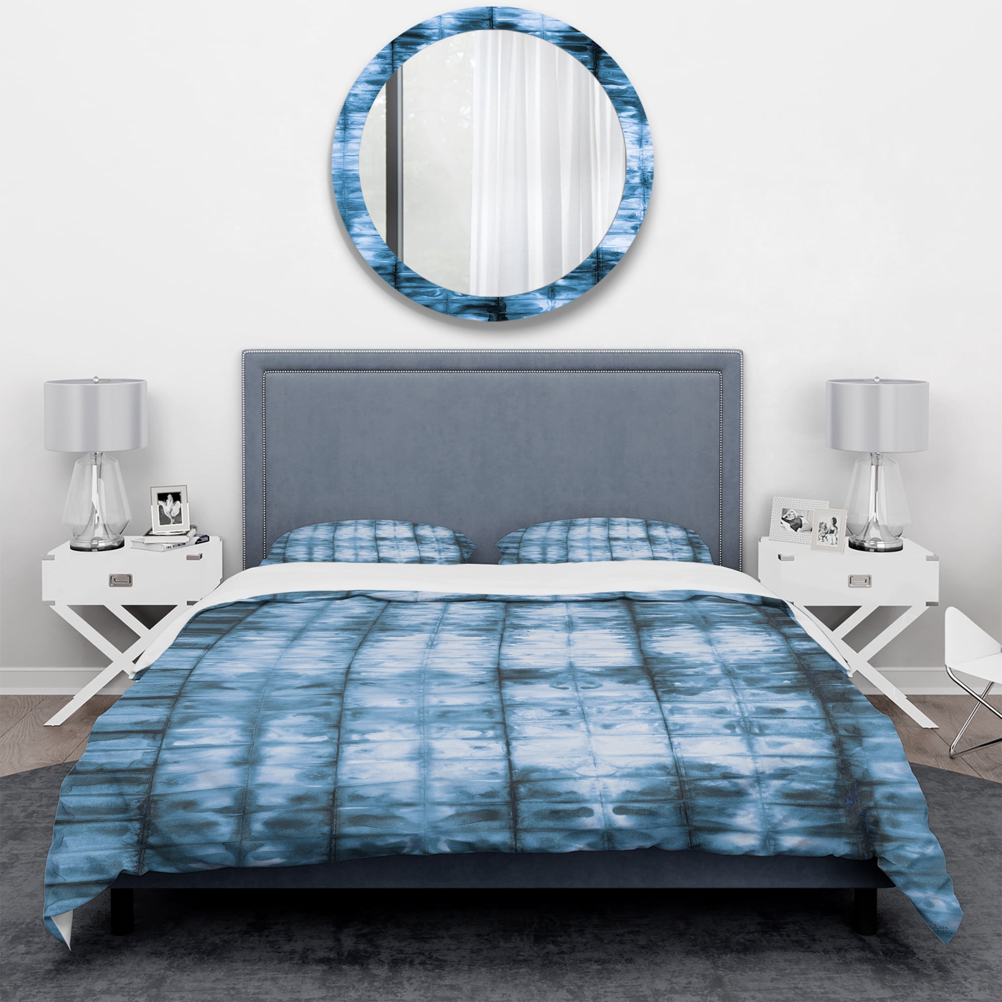 Designart 'Indigo watercolor geometrical IV' Geometric Duvet Cover Set