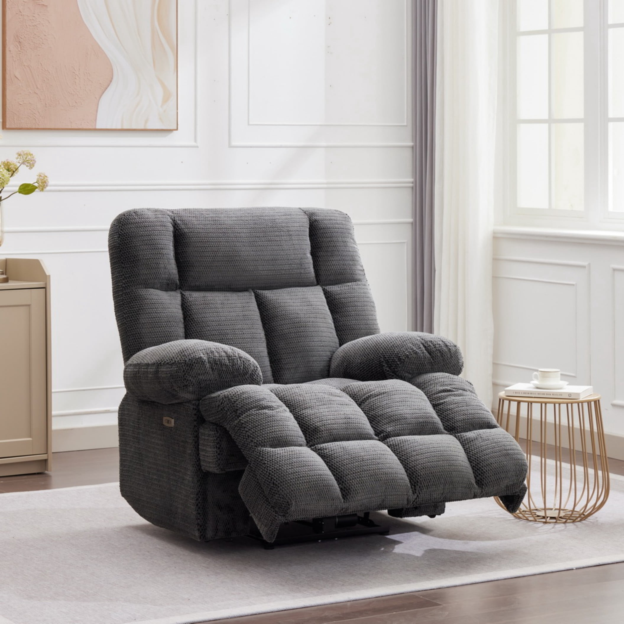 BSHTI Sofa with Recliner , USB Charging Ports, Padded Seats & Backrests, Hardwood Frame, High-Resilience Foam, Easy Assembly,Grey