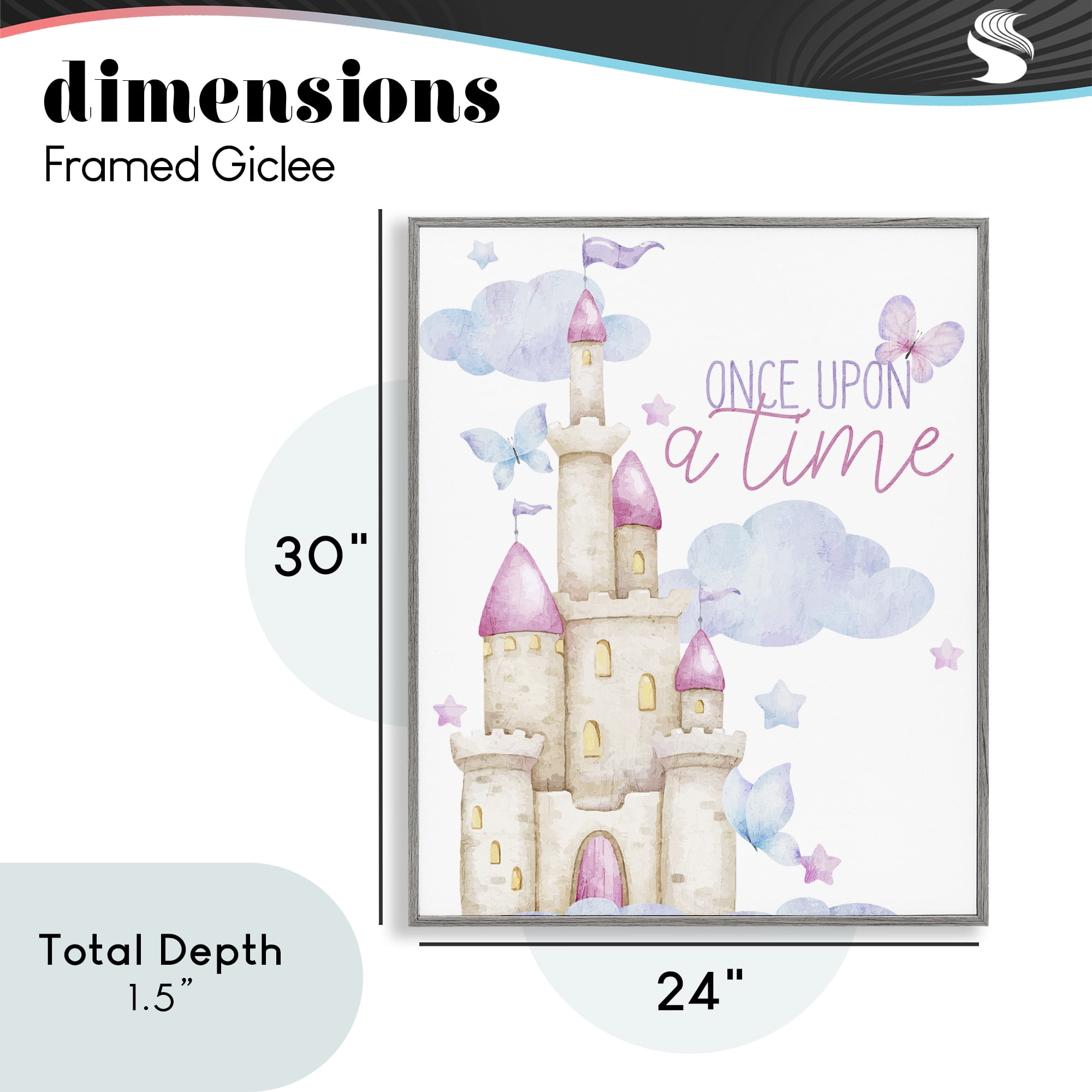 Once Upon A Time Castle Gray Framed Giclee Art, design by Kim Allen