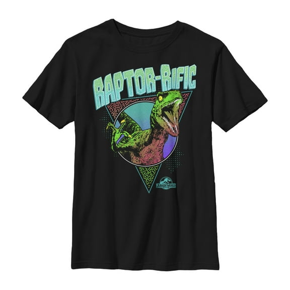 Boy's Jurassic World Retro Raptorrific  Graphic Tee Black Medium