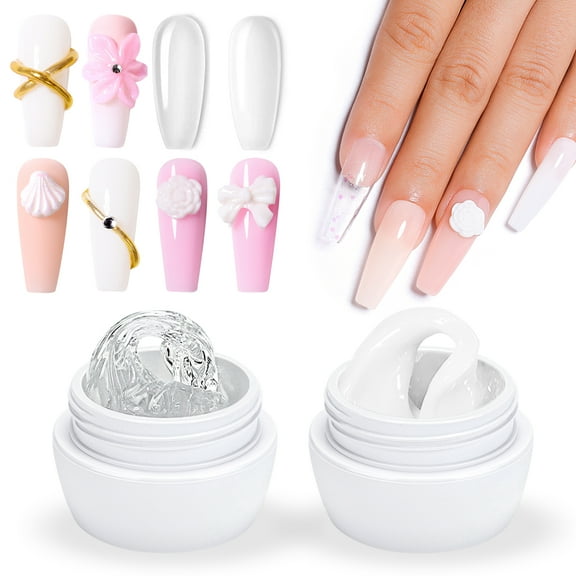 AIMEILI Solid Extension Nail Gel, 2pcs Clear White Nail Extension Gel Solid Sculpture Gel Hard Gel for Nails, Nail Carving Gel, Rhinestones Glue Gel, Nail DIY Charms Gel , 30ml-002