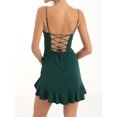 thumbnail image 3 of Gupgi Women Ruffle Mini Dress Solid Color Spaghetti Strap Cross Backless Bodycon Dresses Clubwear, 3 of 9