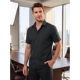 thumbnail image 6 of Mens Short Sleeve Dress Shirts Black Oxford Solid Casual Button Dwon Collar Shirt with Pocket, 6 of 10