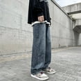 thumbnail image 5 of QHFBli Mens Straight Taper Jean Loose Straight Casual Wide Leg Mop Long Pants, 5 of 9