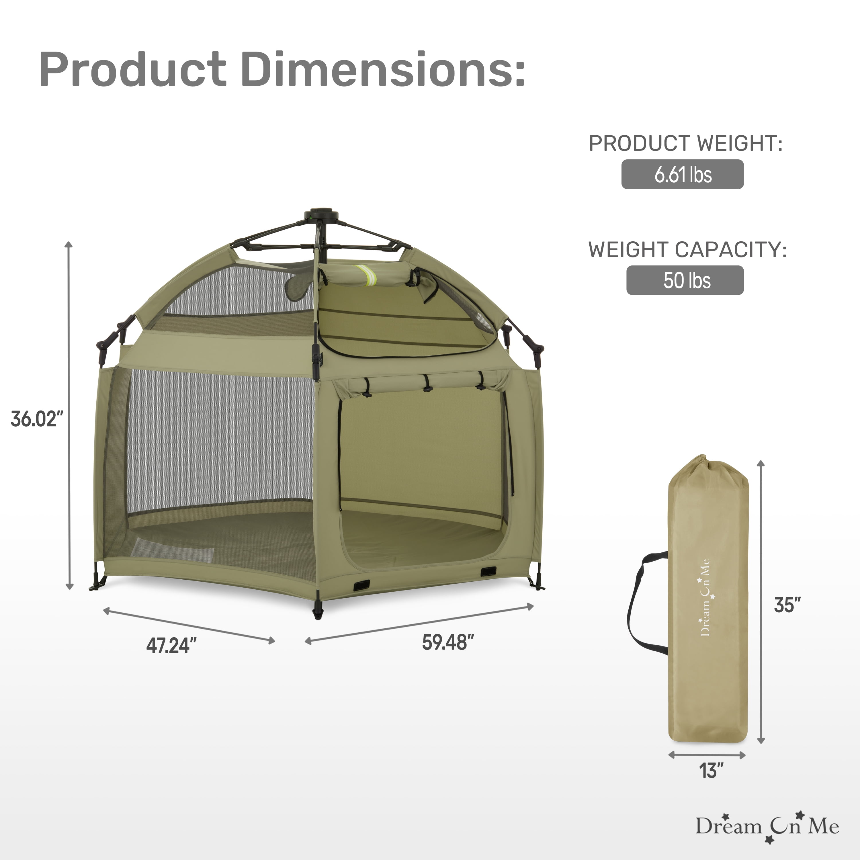 Dream On Me Pop Up Children Playpen, Easy Set-Up- Indoor Play House and Outdoor Play Tent with Canopy Cover, Taupe Green